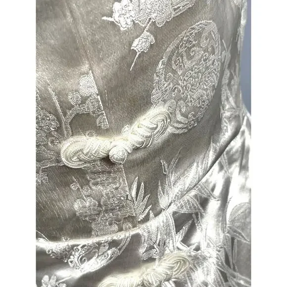 Sau Lee Jayde Sateen Jacquard Feather Hem Ivory White Mini Dress Size 14 - Picture 8 of 13